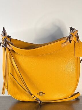 COACH 35593 Polished Pebble Leather Sutton Hobo Dark Mustard MSRP $325